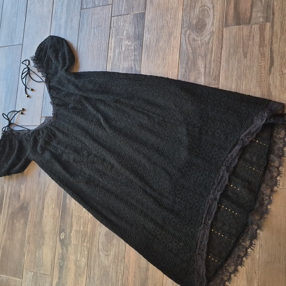 XS/S GYPSY Black Lace Subtle High Low Partially Lined Romantic Boho Lace Dress - Picture 4 of 12